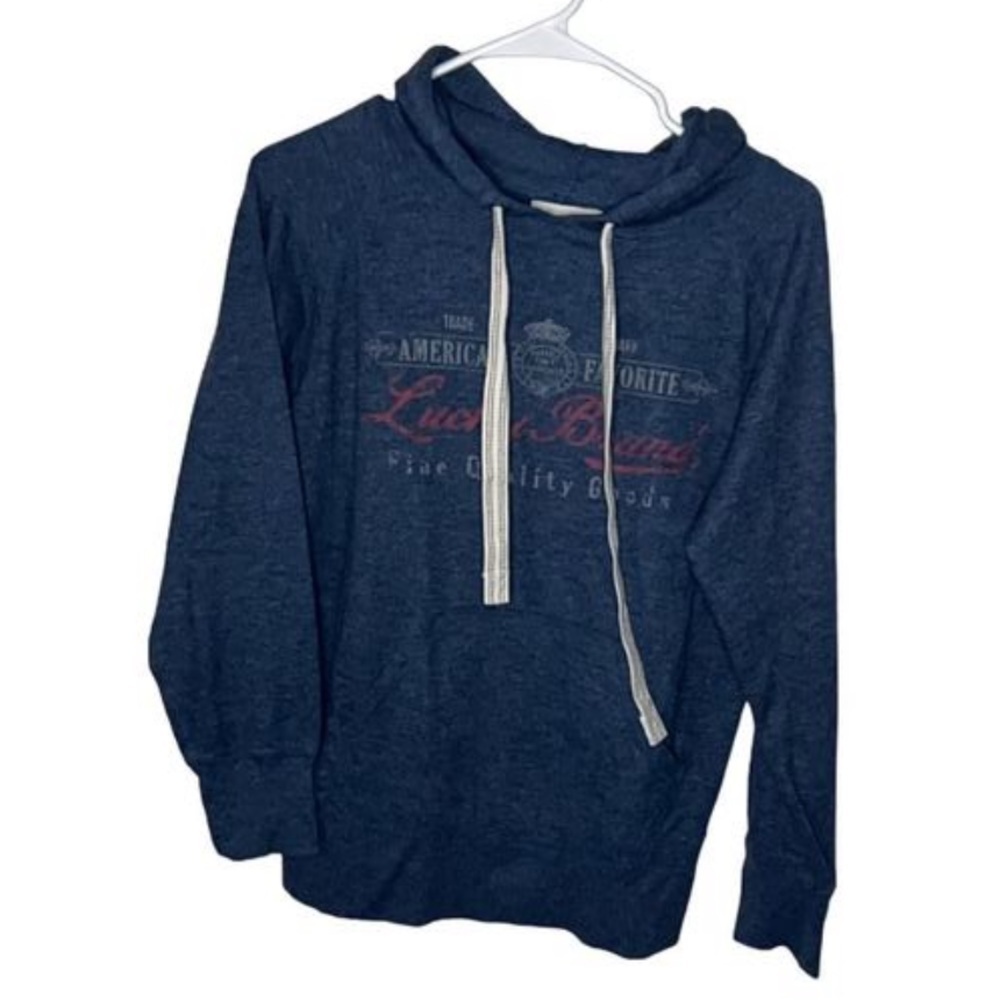 Lucky Brand Unisex Adults Pullover Hoodie with Logo in Navy Blue size S